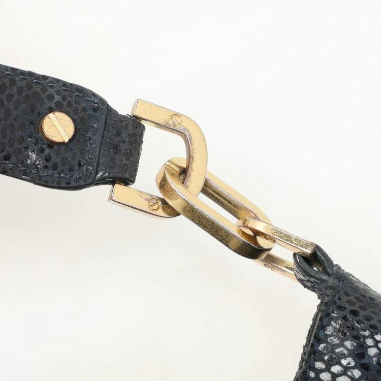 Pre Owned Tory Burch Black Python Embossed Leather Hobo