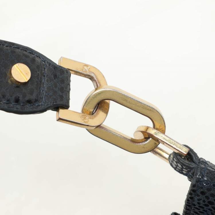 Pre Owned Tory Burch Black Python Embossed Leather Hobo