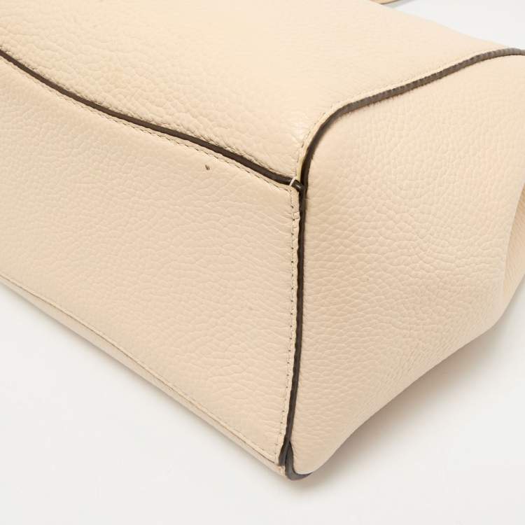 Pre Owned Tory Burch Cream Leather Small McGraw Bucket Bag