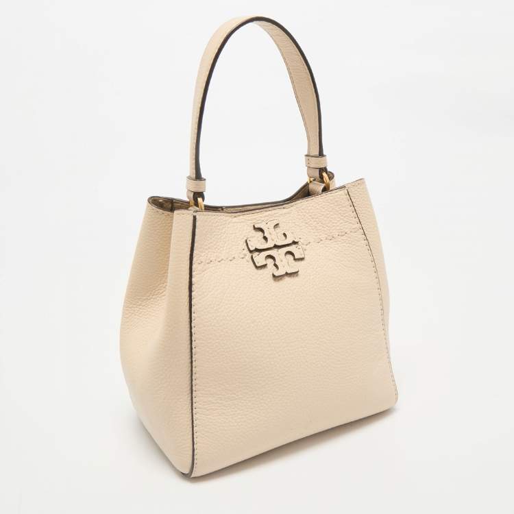 Pre Owned Tory Burch Cream Leather Small McGraw Bucket Bag