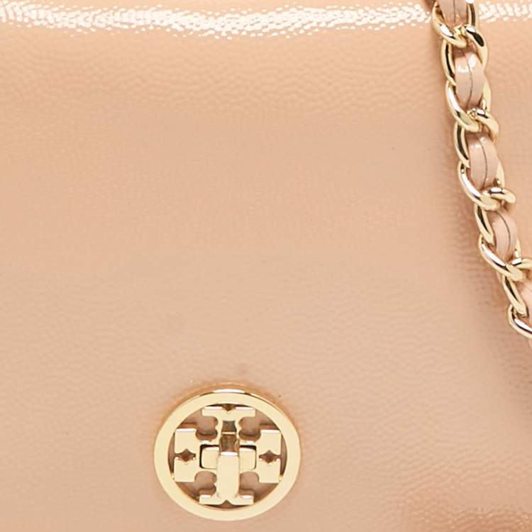 Pre Owned Tory Burch Beige Patent Leather Adalyn Flap Crossbody Bag