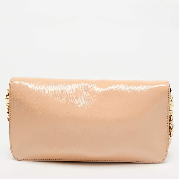Pre Owned Tory Burch Beige Patent Leather Adalyn Flap Crossbody Bag