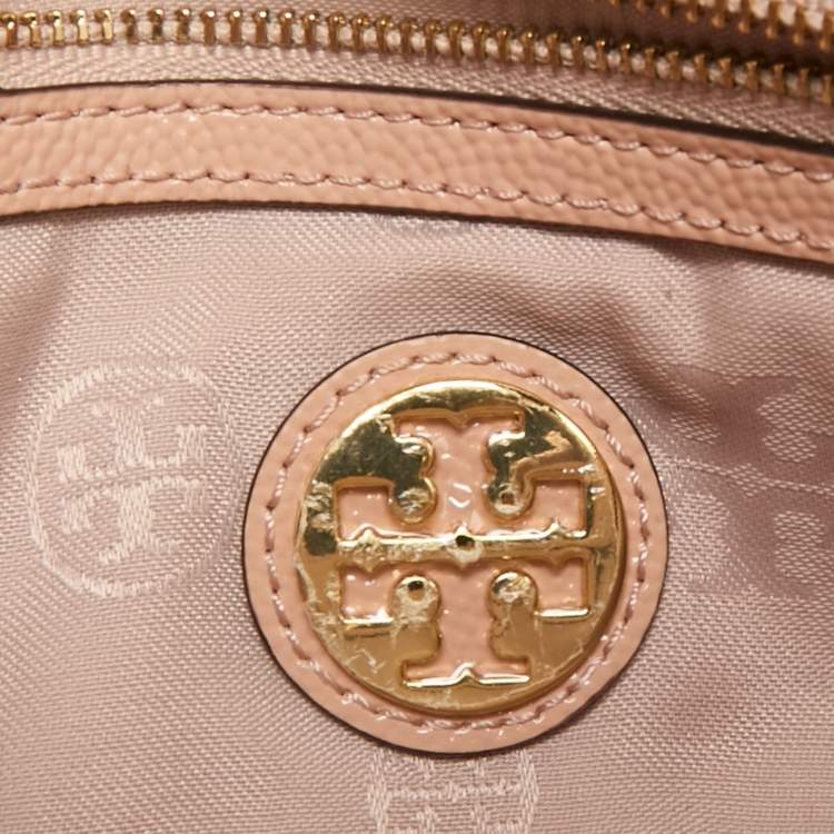 Pre Owned Tory Burch Beige Patent Leather Adalyn Flap Crossbody Bag