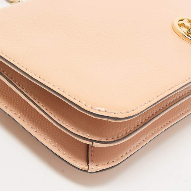 Pre Owned Tory Burch Beige Patent Leather Adalyn Flap Crossbody Bag