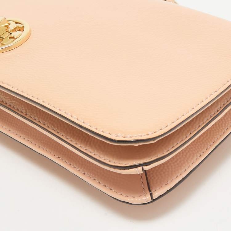 Pre Owned Tory Burch Beige Patent Leather Adalyn Flap Crossbody Bag