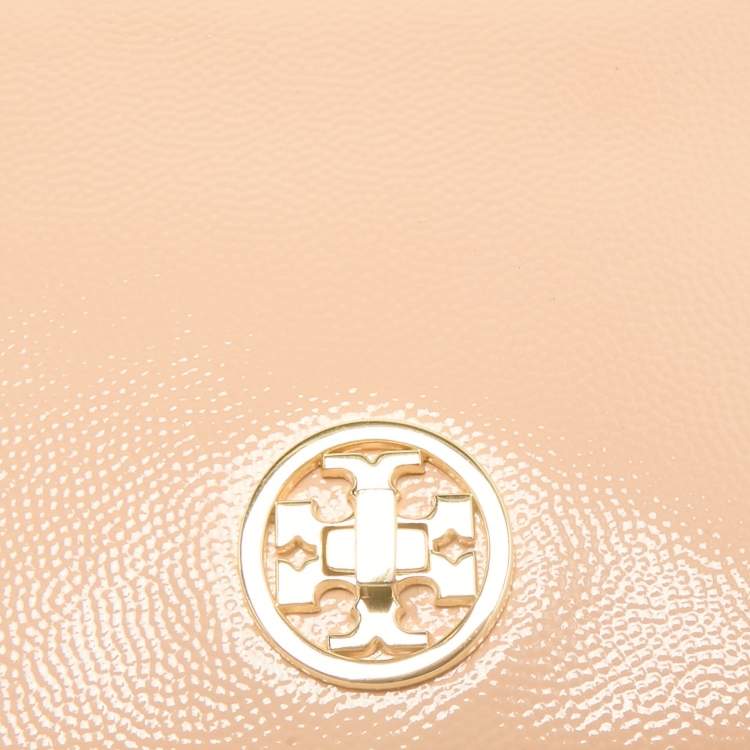 Pre Owned Tory Burch Beige Patent Leather Adalyn Flap Crossbody Bag