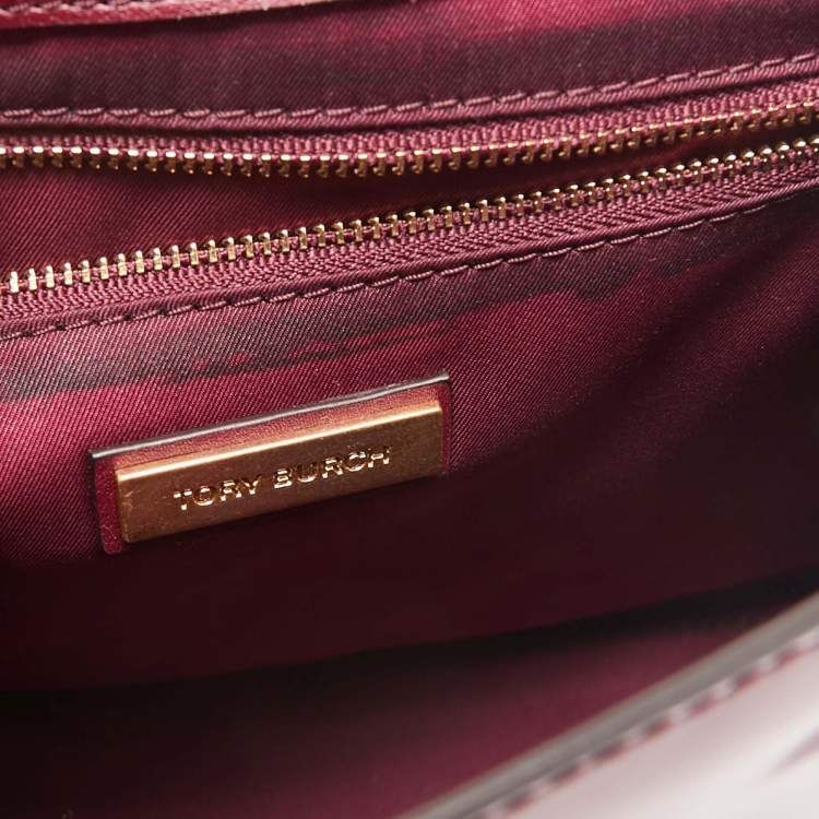 Pre Owned Tory Burch Burgundy Patent Leather Juliette Top Handle Bag