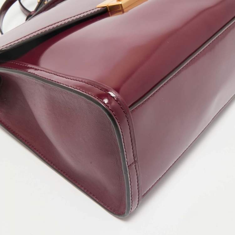 Pre Owned Tory Burch Burgundy Patent Leather Juliette Top Handle Bag