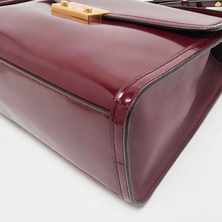 Pre Owned Tory Burch Burgundy Patent Leather Juliette Top Handle Bag