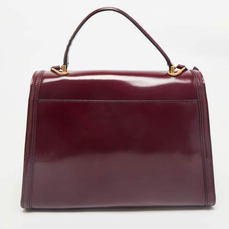 Pre Owned Tory Burch Burgundy Patent Leather Juliette Top Handle Bag