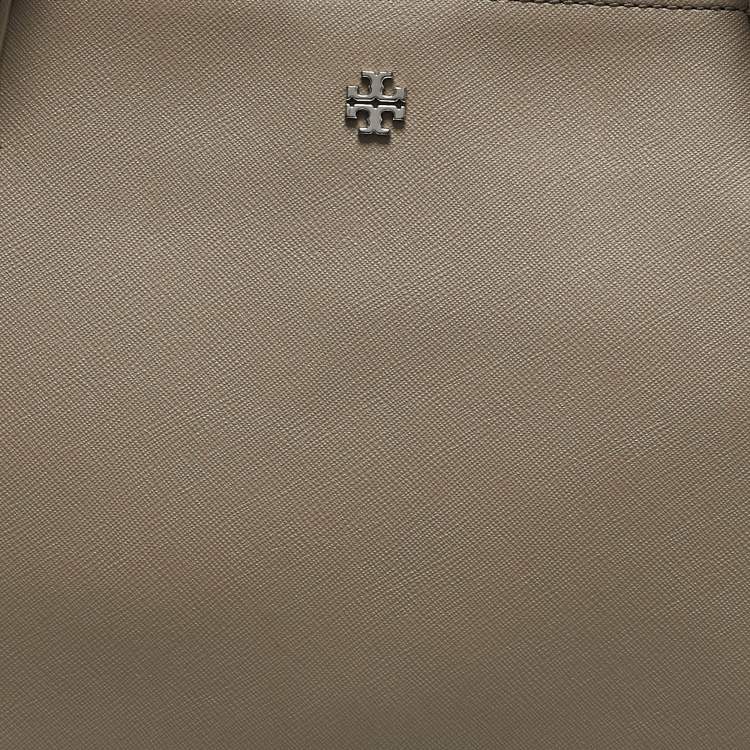 Pre Owned Tory Burch Beige/Silver Faux Leather Medium York Buckle Tote