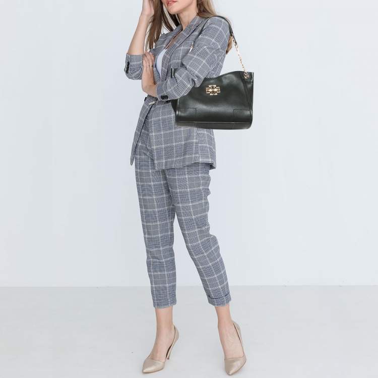 Pre Owned Tory Burch Black Leather Small Britten Slouchy Tote