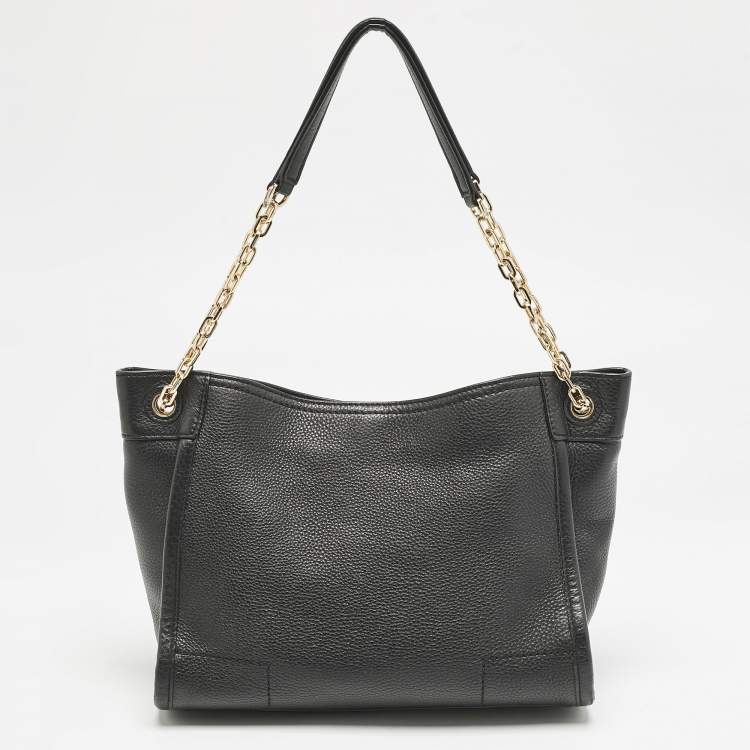 Pre Owned Tory Burch Black Leather Small Britten Slouchy Tote