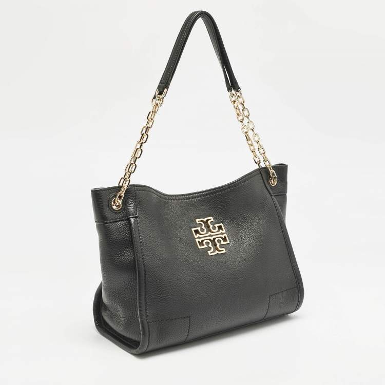Pre Owned Tory Burch Black Leather Small Britten Slouchy Tote