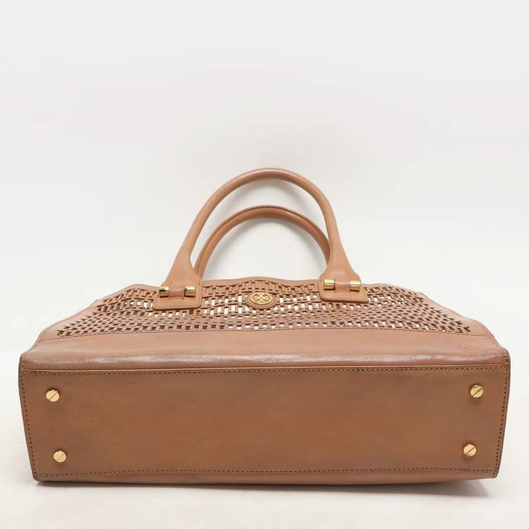 Pre Owned Tory Burch Brown Laser Cut Leather Georgiana Tote