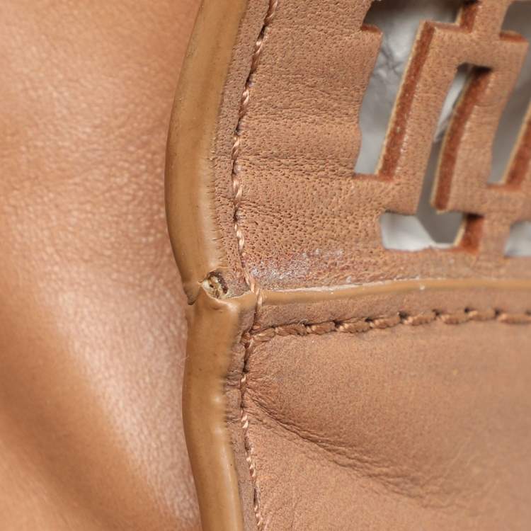 Pre Owned Tory Burch Brown Laser Cut Leather Georgiana Tote