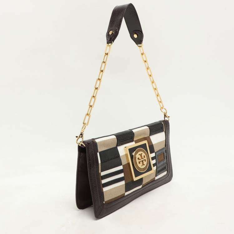 Pre Owned Tory Burch Multicolor Canvas and Patent Leather Shoulder Bag