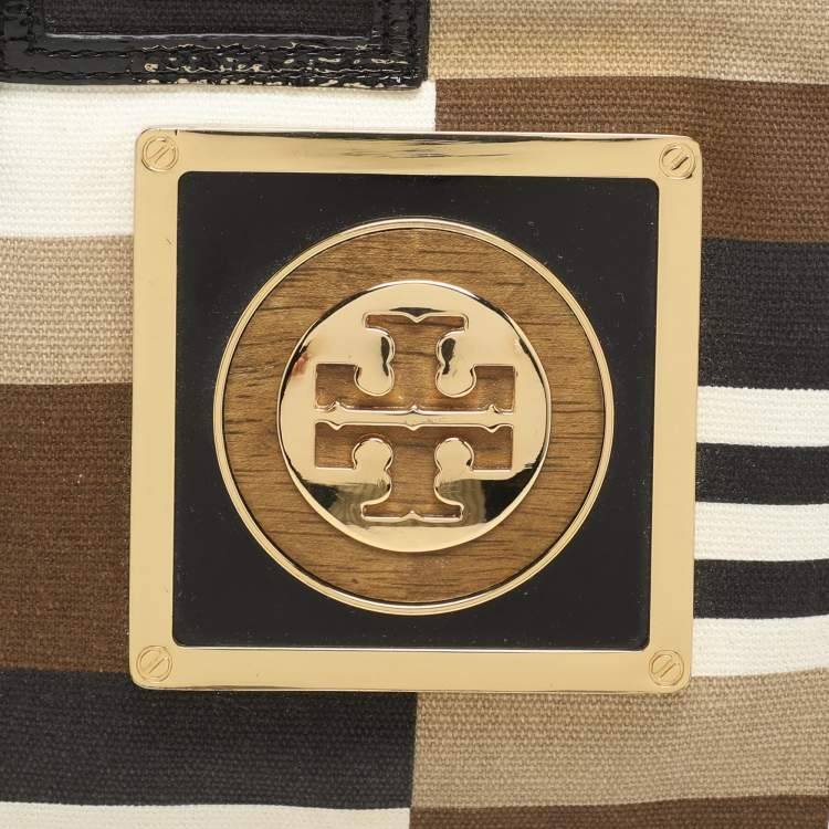 Pre Owned Tory Burch Multicolor Canvas and Patent Leather Shoulder Bag