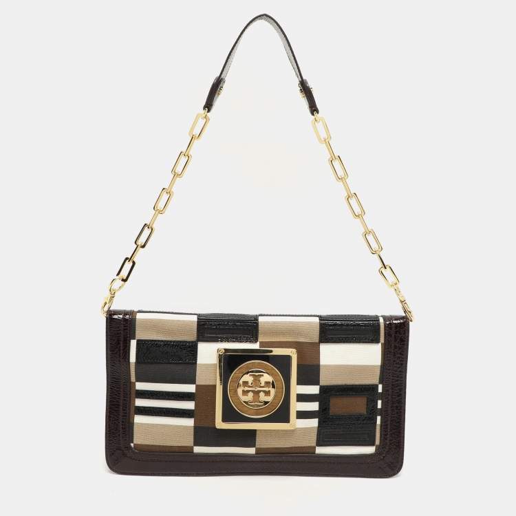 Pre Owned Tory Burch Multicolor Canvas and Patent Leather Shoulder Bag