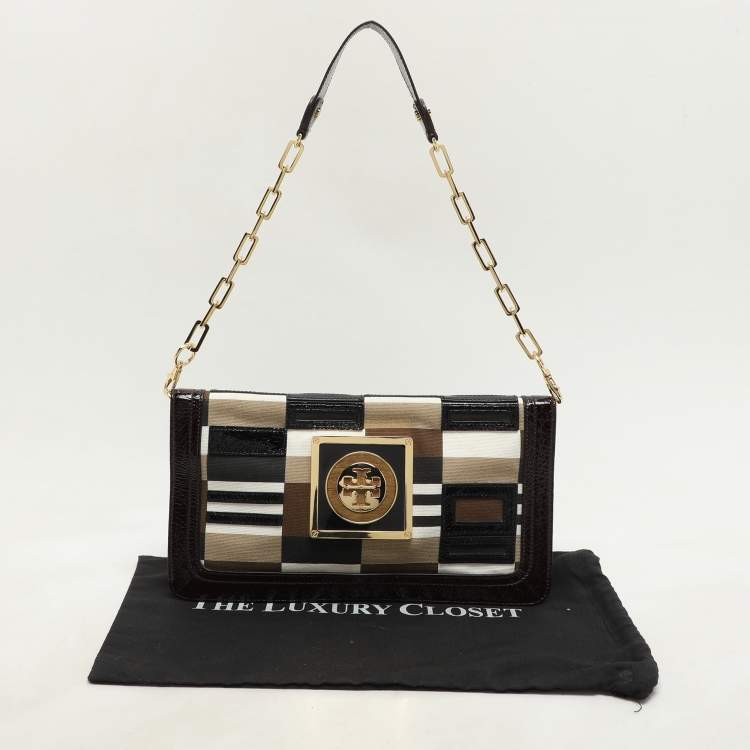 Pre Owned Tory Burch Multicolor Canvas and Patent Leather Shoulder Bag