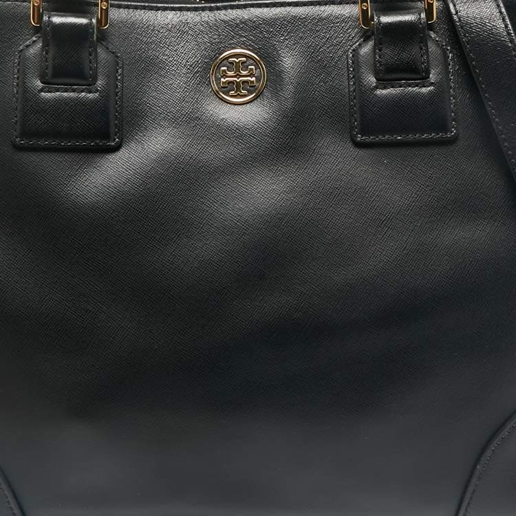 Pre Owned Tory Burch Black Leather Large Robinson Double Zip Tote