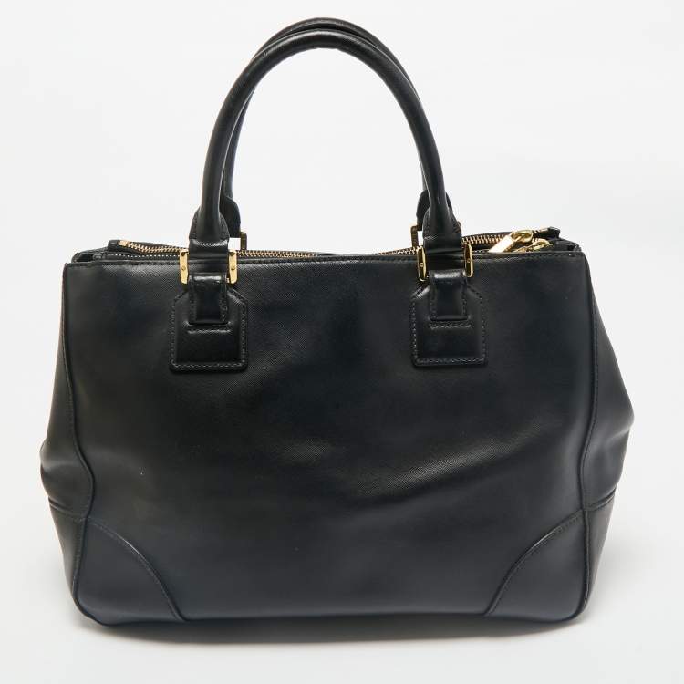 Pre Owned Tory Burch Black Leather Large Robinson Double Zip Tote