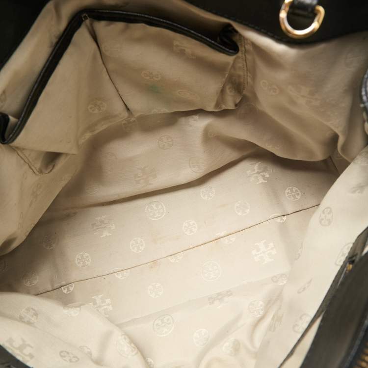 Pre Owned Tory Burch Black Leather Large Robinson Double Zip Tote