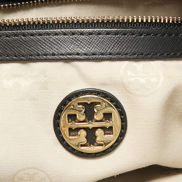 Pre Owned Tory Burch Black Leather Large Robinson Double Zip Tote