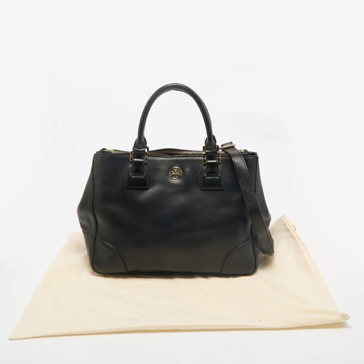 Pre Owned Tory Burch Black Leather Large Robinson Double Zip Tote