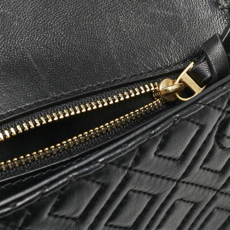 Pre Owned Tory Burch Black Quilted Leather Fleming Tassel Crossbody Bag