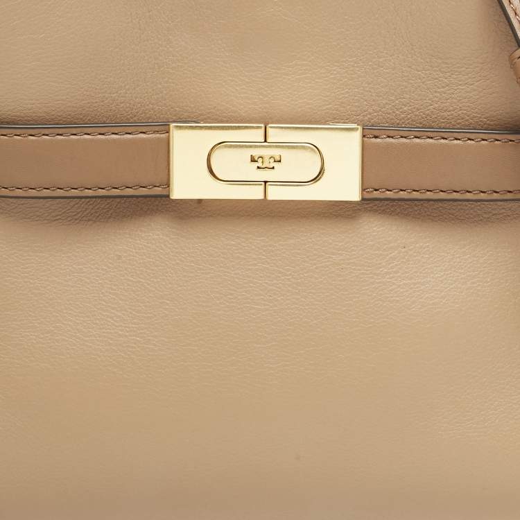 Pre Owned Tory Burch Brown Leather Petite Lee Radziwill Double Tote