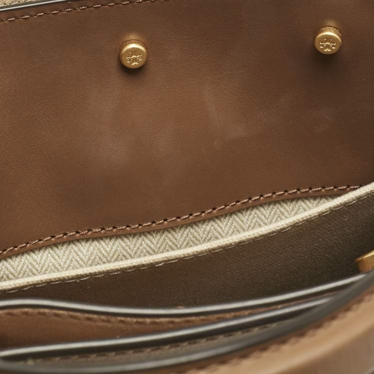 Pre Owned Tory Burch Brown Leather Petite Lee Radziwill Double Tote