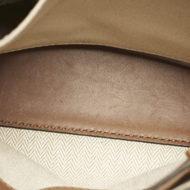 Pre Owned Tory Burch Brown Leather Petite Lee Radziwill Double Tote