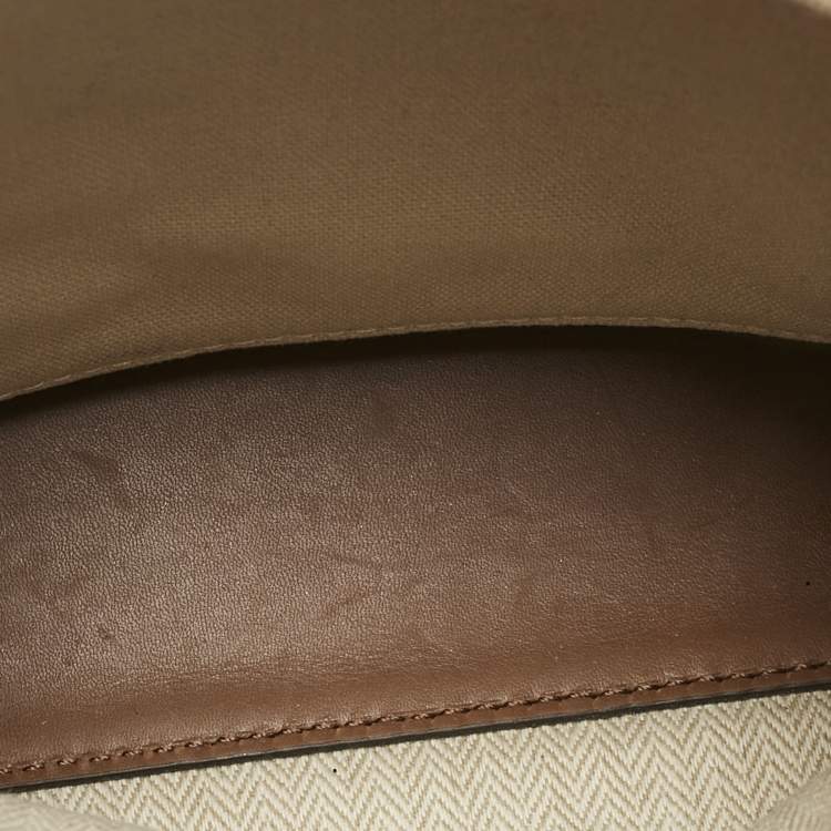 Pre Owned Tory Burch Brown Leather Petite Lee Radziwill Double Tote