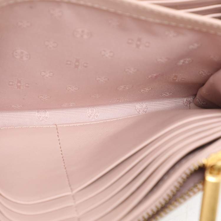 Pre Owned Tory Burch Pink Leather Britten Flap Crossbody Bag