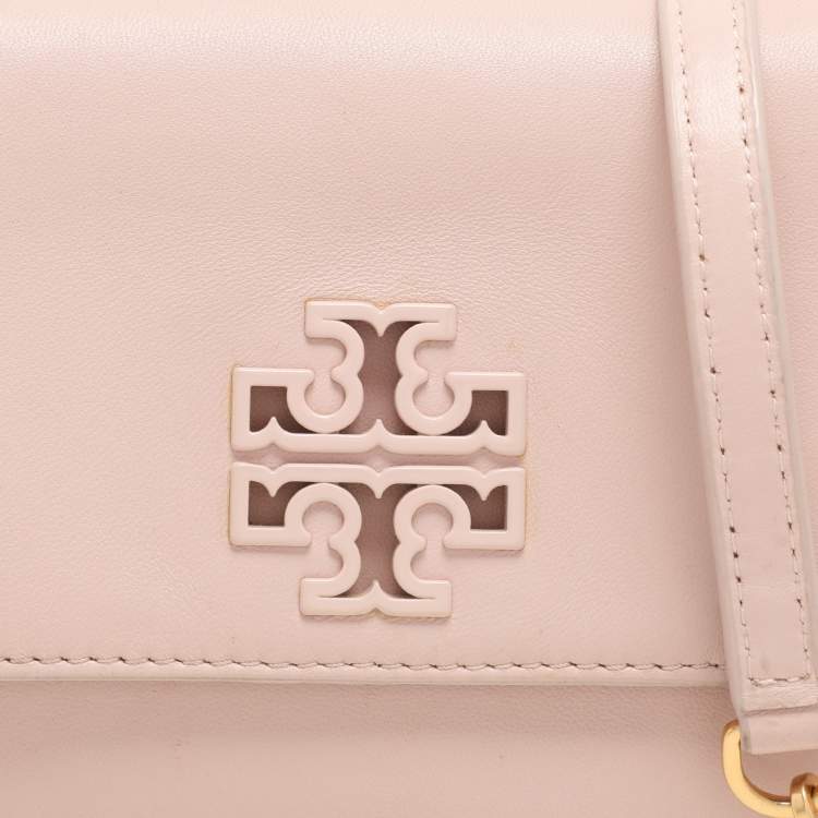 Pre Owned Tory Burch Pink Leather Britten Flap Crossbody Bag