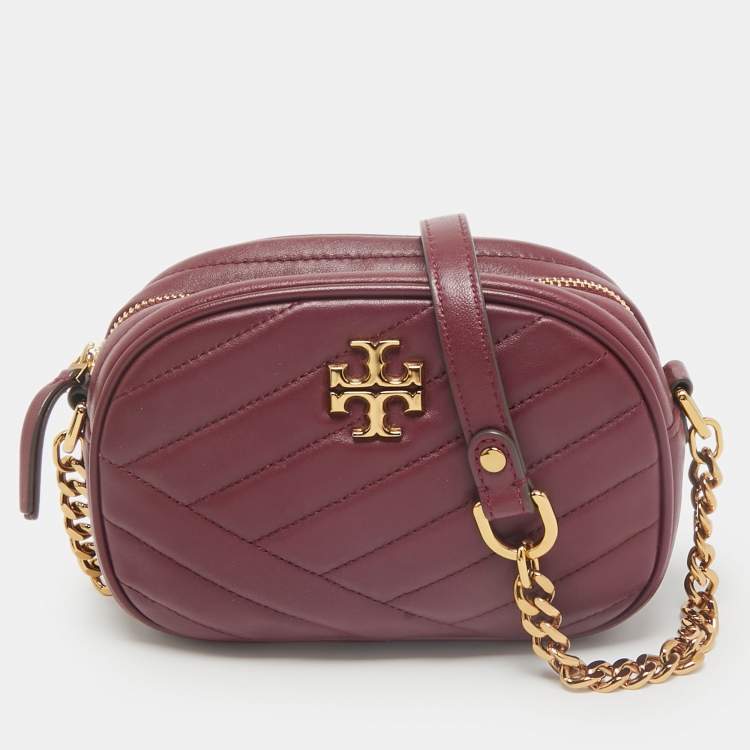 Pre Owned Tory Burch Burgundy Chevron Leather Kira Camera Bag