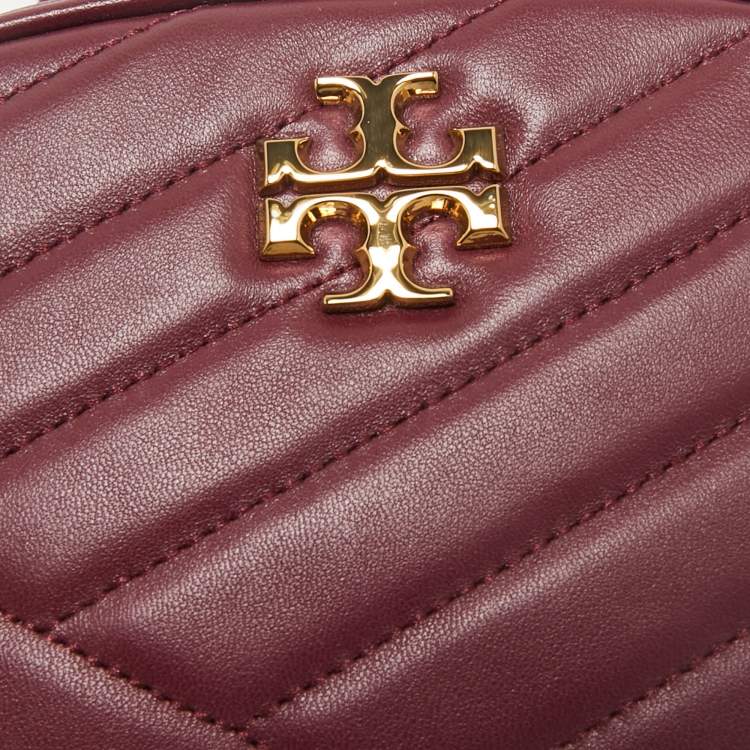Pre Owned Tory Burch Burgundy Chevron Leather Kira Camera Bag