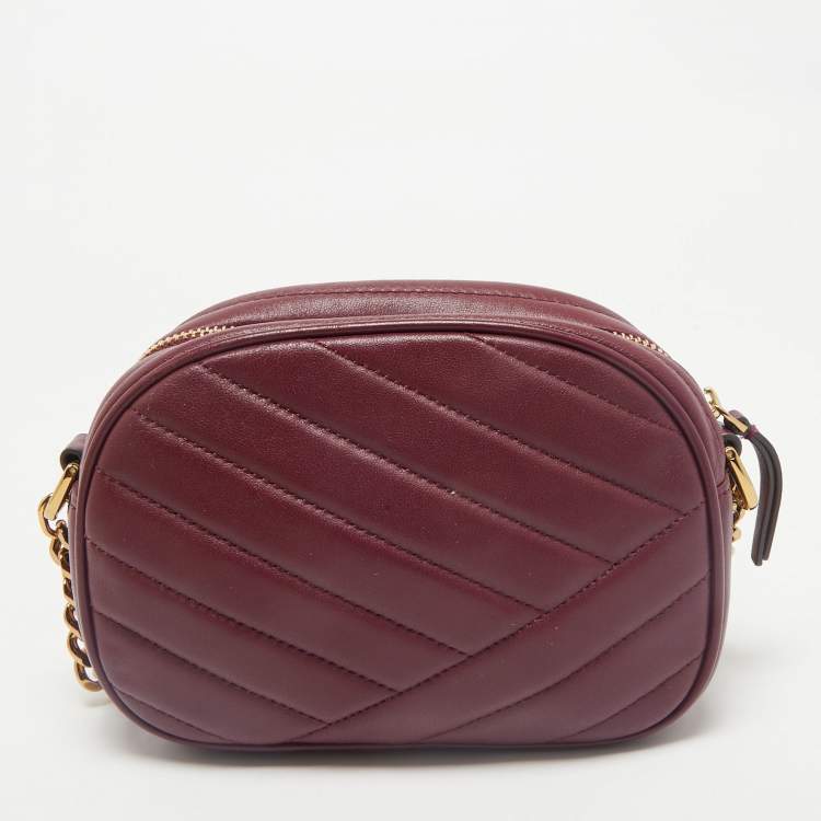 Pre Owned Tory Burch Burgundy Chevron Leather Kira Camera Bag