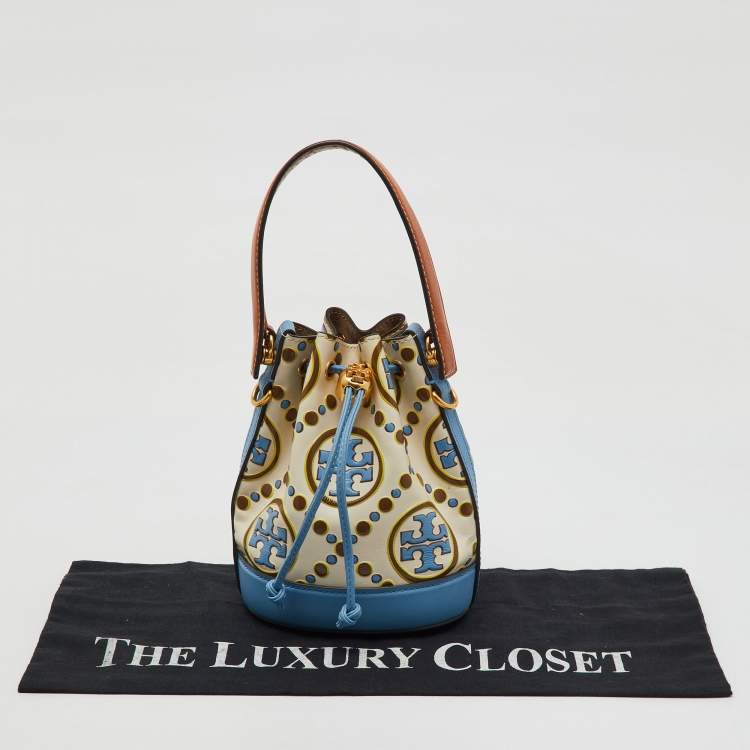 Pre Owned Tory Burch Multicolor Leather Mini T Monogram Bucket Bag