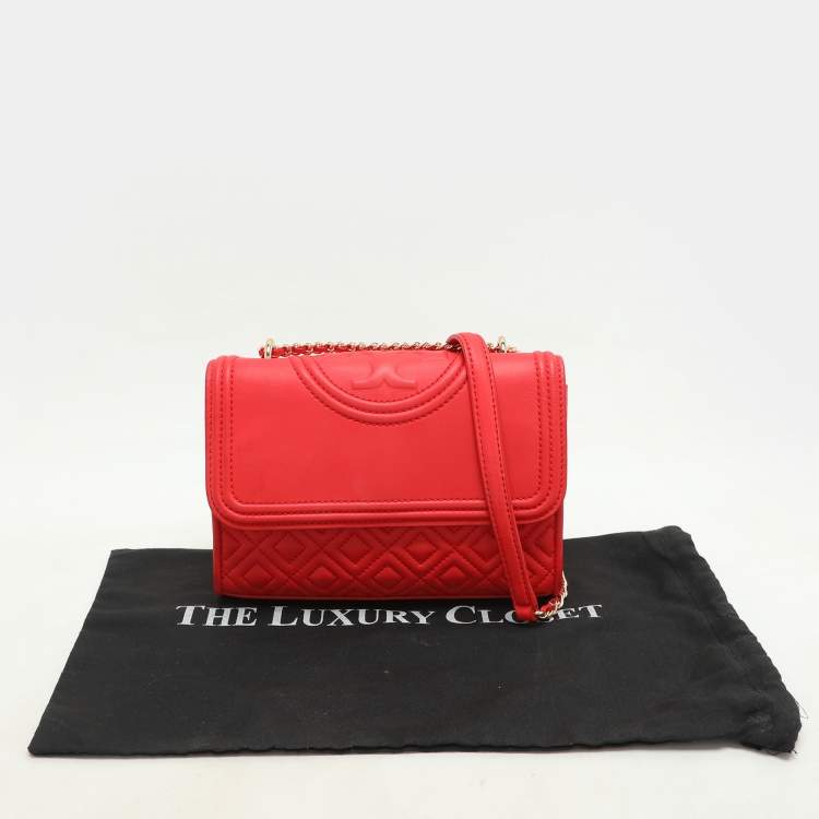 Pre Owned Tory Burch Red Leather Small Fleming Crossbody Bag