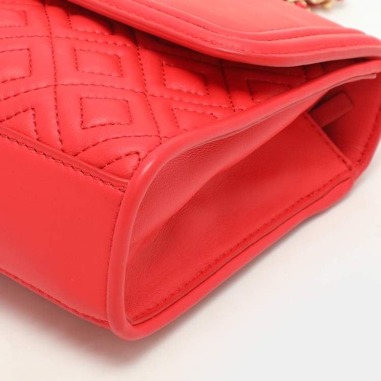 Pre Owned Tory Burch Red Leather Small Fleming Crossbody Bag