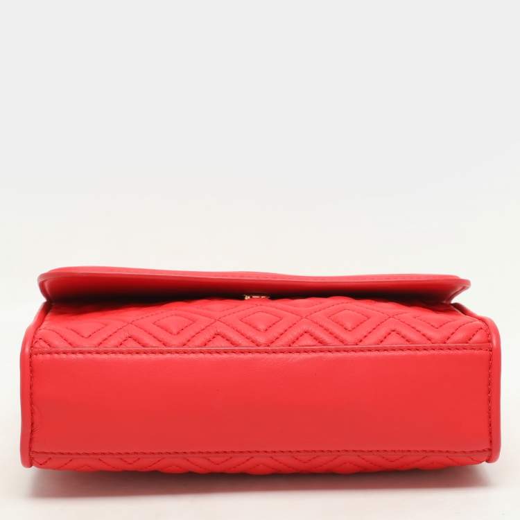 Pre Owned Tory Burch Red Leather Small Fleming Crossbody Bag