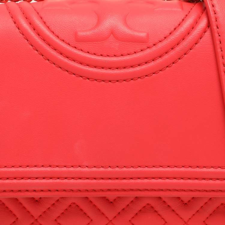 Pre Owned Tory Burch Red Leather Small Fleming Crossbody Bag