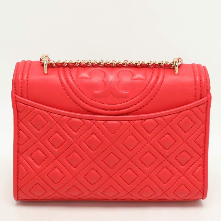 Pre Owned Tory Burch Red Leather Small Fleming Crossbody Bag