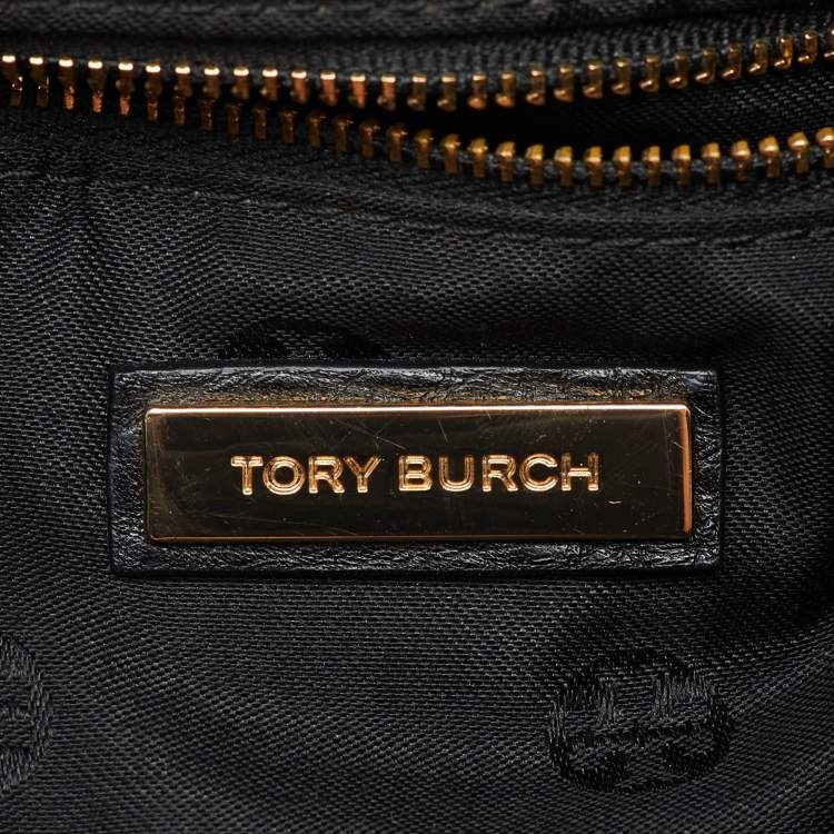 Pre Owned Tory Burch Black Leather Logo Flap Braided Tassel Backpack
