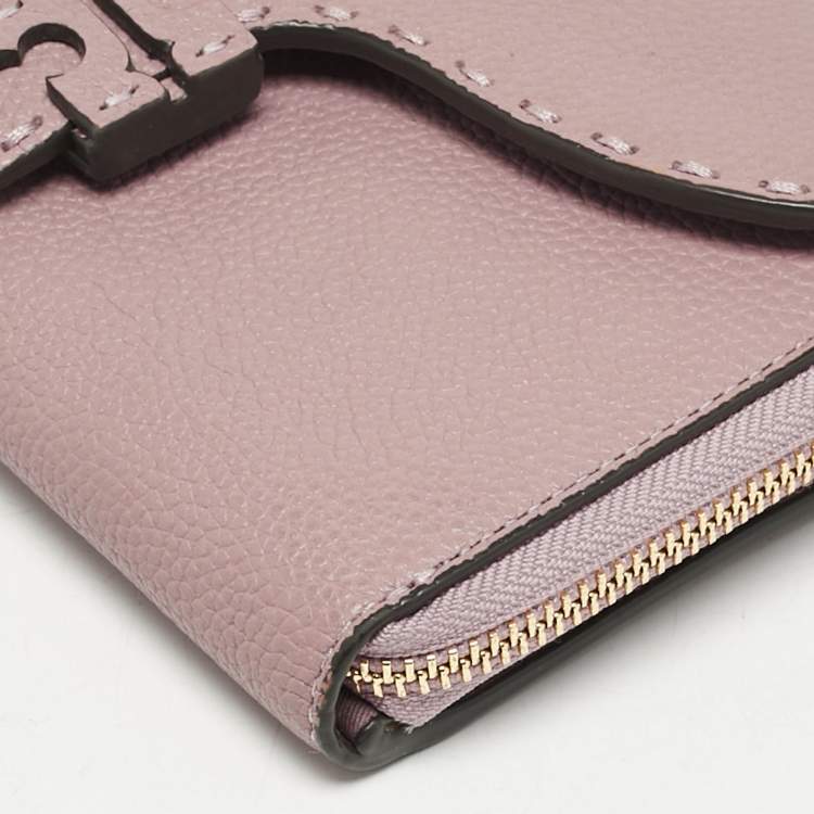 Pre Owned Tory Burch Pink Leather Mcgraw Wallet On Strap