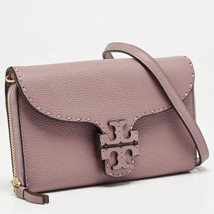 Pre Owned Tory Burch Pink Leather Mcgraw Wallet On Strap