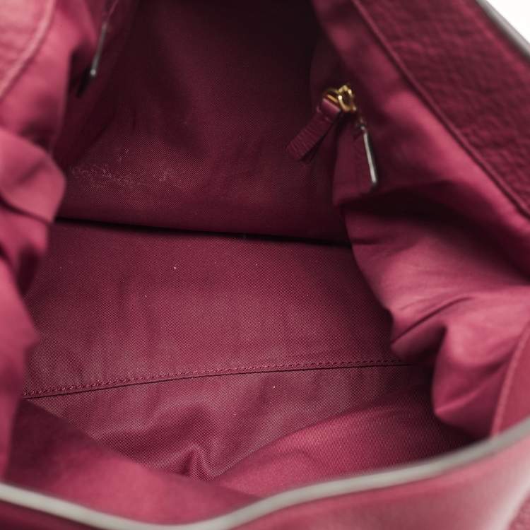 Pre Owned Tory Burch Burgundy Leather Chelsea Chain Hobo