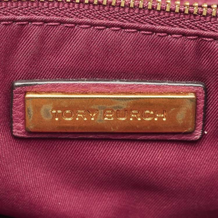 Pre Owned Tory Burch Burgundy Leather Chelsea Chain Hobo